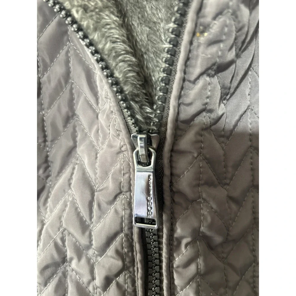 BCBGeneration Women Grey Chevron Quilted Faux Fur Lined Hooded Parka Coat M